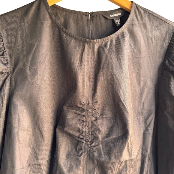 Express Black Textured Long Sleeve Top M Ruched Front Detail Keyhole Neck $60 - Picture 7 of 13